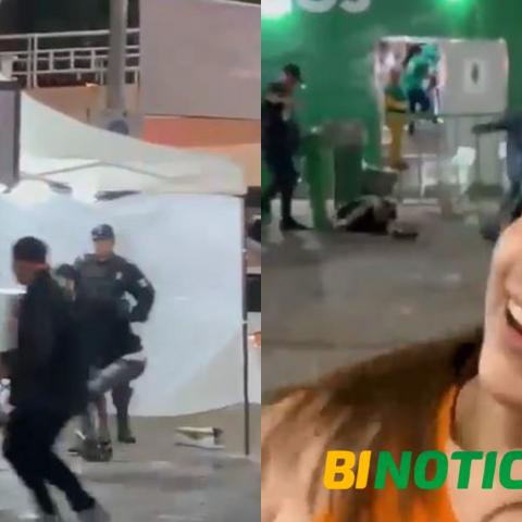 "Nomás viendo"; captan a policía solo como espectador durante riña en la FNSM