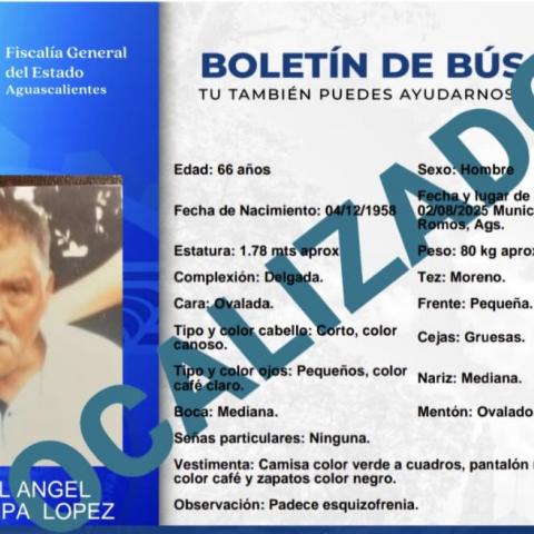 Fue reportado ausente el 02 de agosto de 2025 y localizado sin vida el 22 de diciembre 