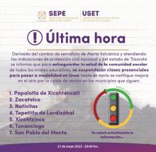 Se suma Tlaxcala a suspensión de clases por el ‘Popo’