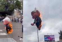 Queman piñata de AMLO en protesta por posible desaparición de fideicomisos del Poder Judicial