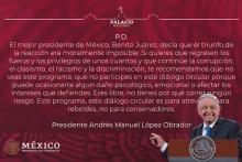 Ignora al INE: AMLO vuelve a colocar "advertencia" en su mañanera
