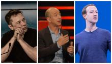 Elon Musk, Jeff Bezos y Mark Zuckerberg 